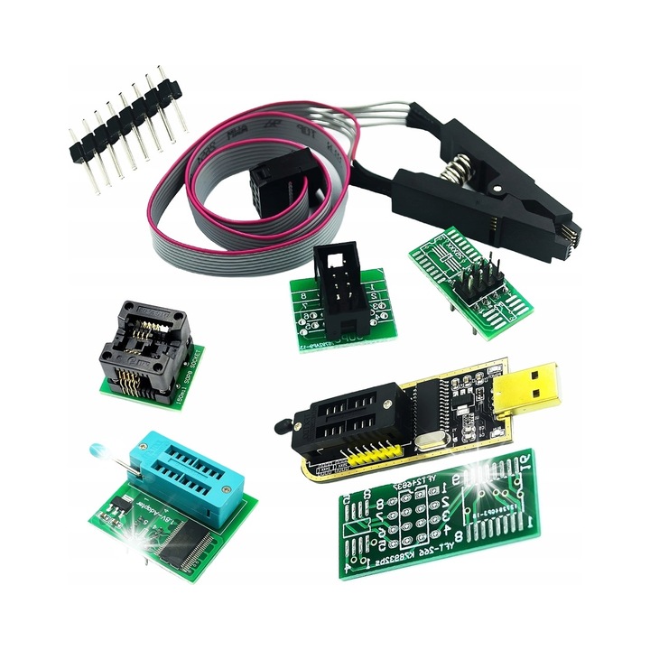 Програматор USB CH341A SPI Flash EEPROM с клипс SOIC8 и адаптер 5V комплект