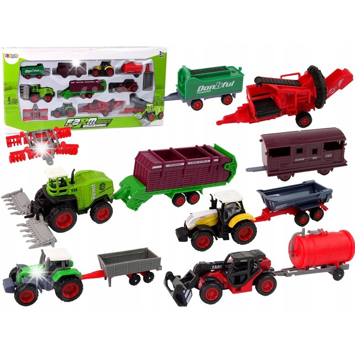 Set vehicule agricole 12 piese metalice multicolor 48x24x6cm
