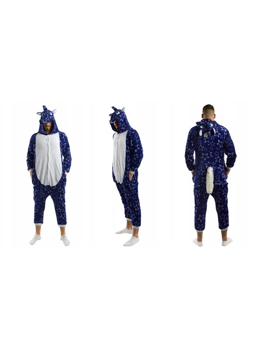Férfi onesie pizsama, téli overál, vicces, egyszínű, meleg anyag