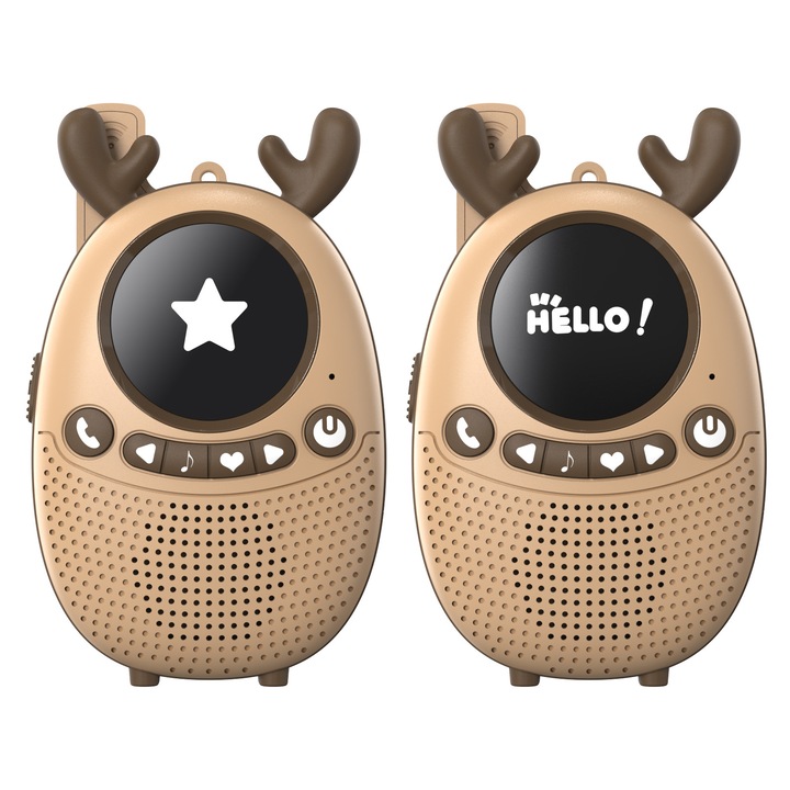 Statie radio, Aiorber, raza de actiune de 3000 m, comunicare cu o singura apasare, sunet clar si fara zgomote, canale multiple reglabile, design cu animale de companie dragute, ideala pentru iesirile in aer liber, maro