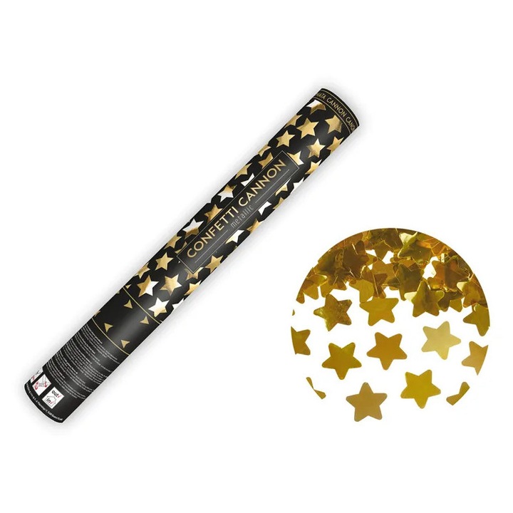 Tun de confetti cu stele, auriu, 40 cm
