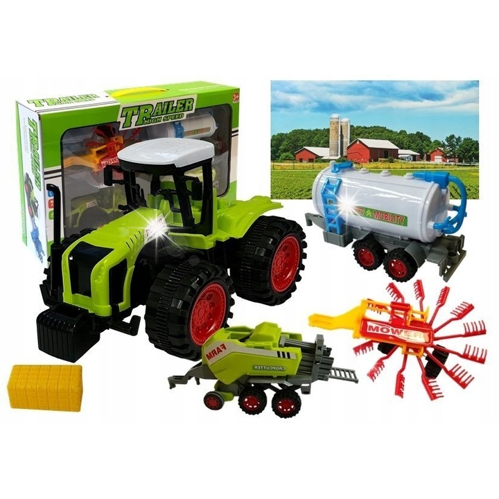 Set vehicule agricole LEAN Toys tractor remorca verde 45.5x26x10cm