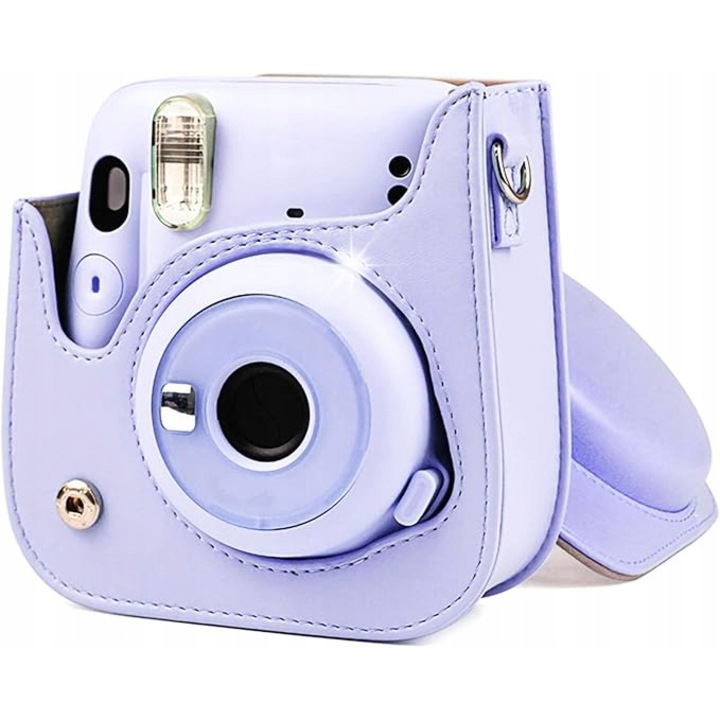 Pixel Instax Mini 12 fényképezőgép tok, műbőr, világoslila, 13.7x11.7x7.5cm, állítható, levehető szíj