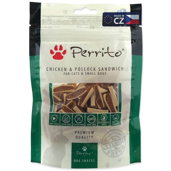 Perrito jutalomfalat csomag, csirke és tőkehal, 100g