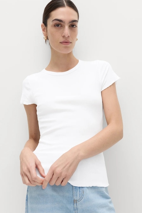 Marks & Spencer, Tricou slim fit cu decolteu la baza gatului, Alb optic