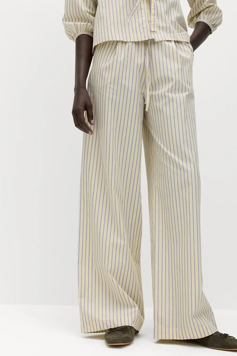 Marks & Spencer, Pantaloni de bumbac cu croiala ampla si model in dungi, Galben/Albastru lavanda