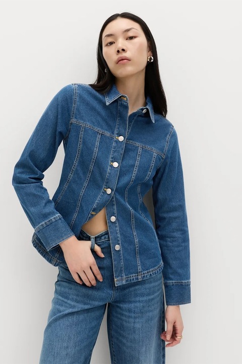 Marks & Spencer, Camasa din denim cu nasturi, Albastru inchis melange
