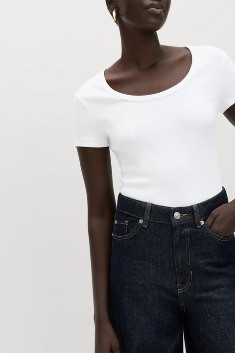 Marks & Spencer, Tricou slim fit cu decolteu rotund, Alb