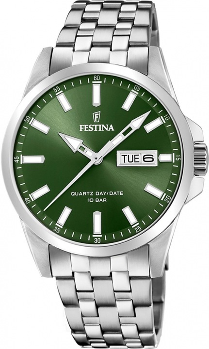 Мъжки часовник FESTINA 20357/5, зелен, класически, подходящ за плуване