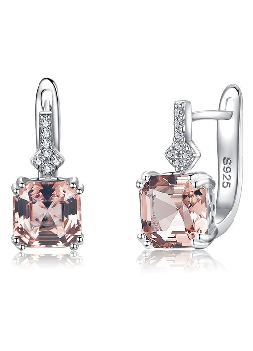 Cercei rotunzi din argint sterlin, taietura printesa, cu diamant simulat in laborator, zirconiu cubic 5A, placati cu platina, pentru femei, bijuterii de nunta si ziua de nastere, cadouri.roz
