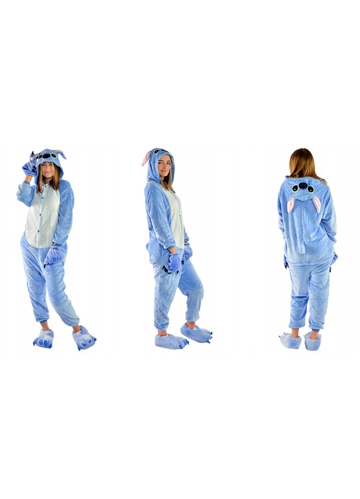 Пижамен костюм Onesies Stitch, син, микрофибър, за възрастни, S INTL