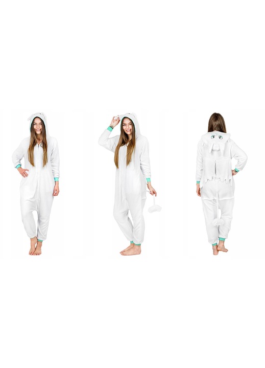 Дамски пижами, Onesies, Furia Alba, дълъг ръкав, микрофибър, бял, M INTL