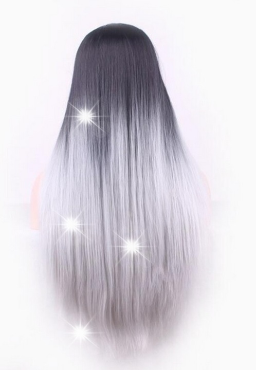 Peruca DKM Ombre negru gri, sintetica, 70cm, reglabila