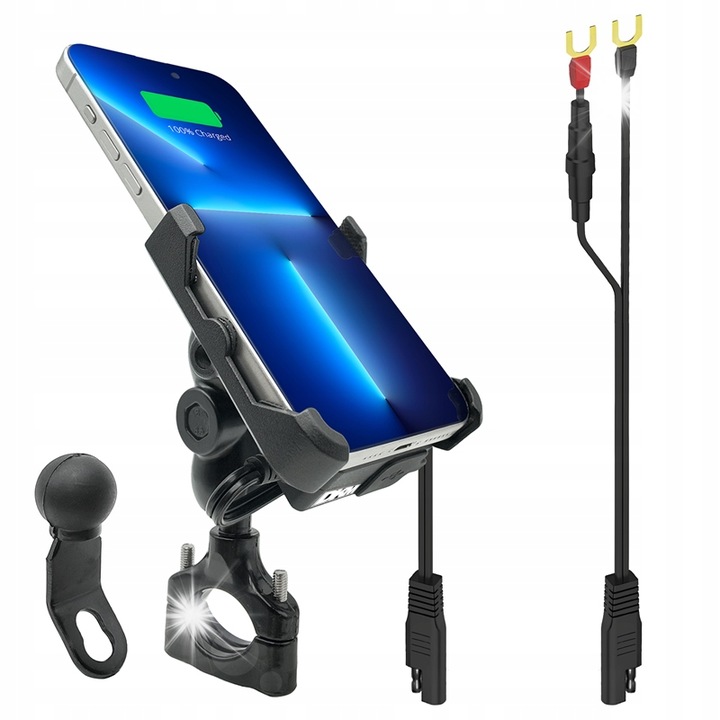 DKM motoros telefontartó, fém bilincs, gyorstöltés QC 3.0 USB-C