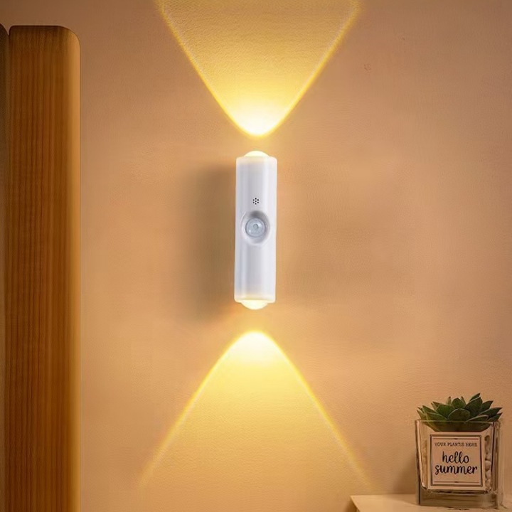 Lampa de noapte cu LED cu senzor, incarcabila si magnetica, comutare intre trei culori, din material PC, port de incarcare USB. Potrivita pentru living, hol, dormitor si birou