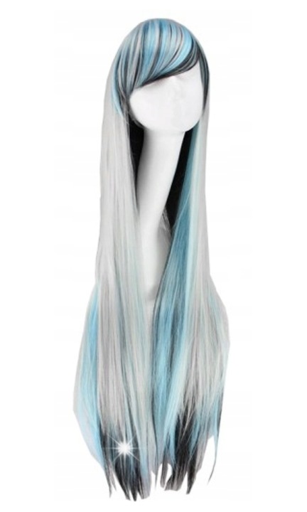 Peruca cosplay DKM 100cm albastru-negru sintetica