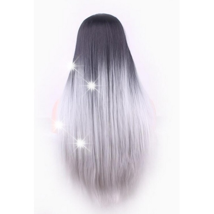 Peruca DKM ombre gri negru 70cm sintetica