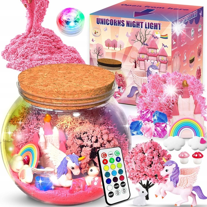 Set creativ terrariu unicorn cu lumina LED multicolor 13 culori 3 moduri 4-12 ani