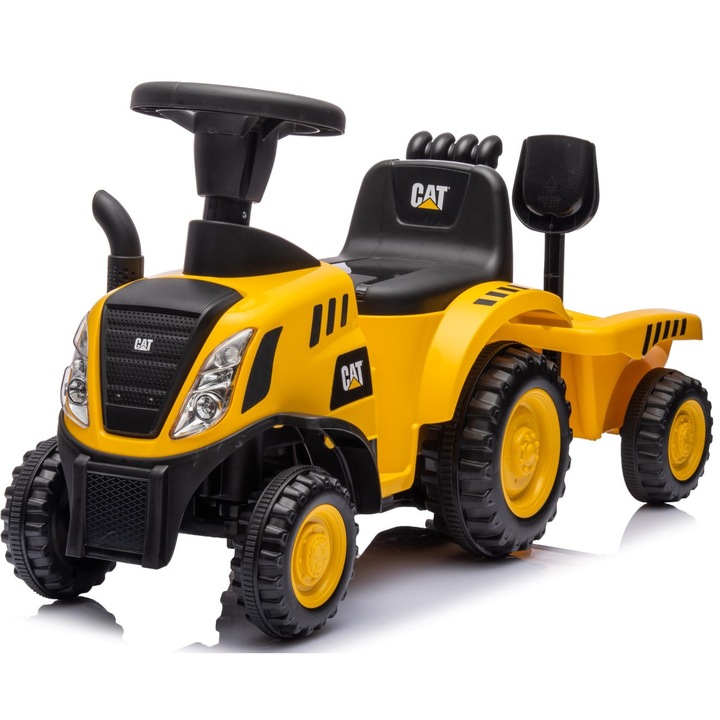 Tractor Pentru Copii Cu Remorca, Sun Baby, Cat, Cu Efecte Sonore Si Lumini, Lopatica Si Grebla Incluse, Galben