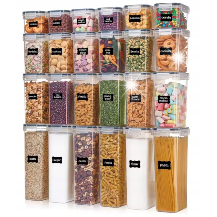 Set 24 recipiente etanse pentru alimente, multicolor, 2,8L-1L