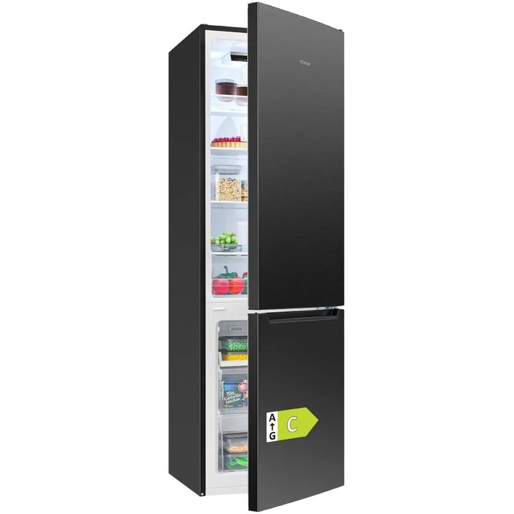 Combina frigorifica Bomann, H 176 cm capacitate totala 262 l, tehnologie compresor Inverter, tehnologie Low Frost, functie Rapid Cooling, control electronic temperatura, capacitate frigider 187, compartimnet legume/fructe, 4 rafturi ajustabile, antracit