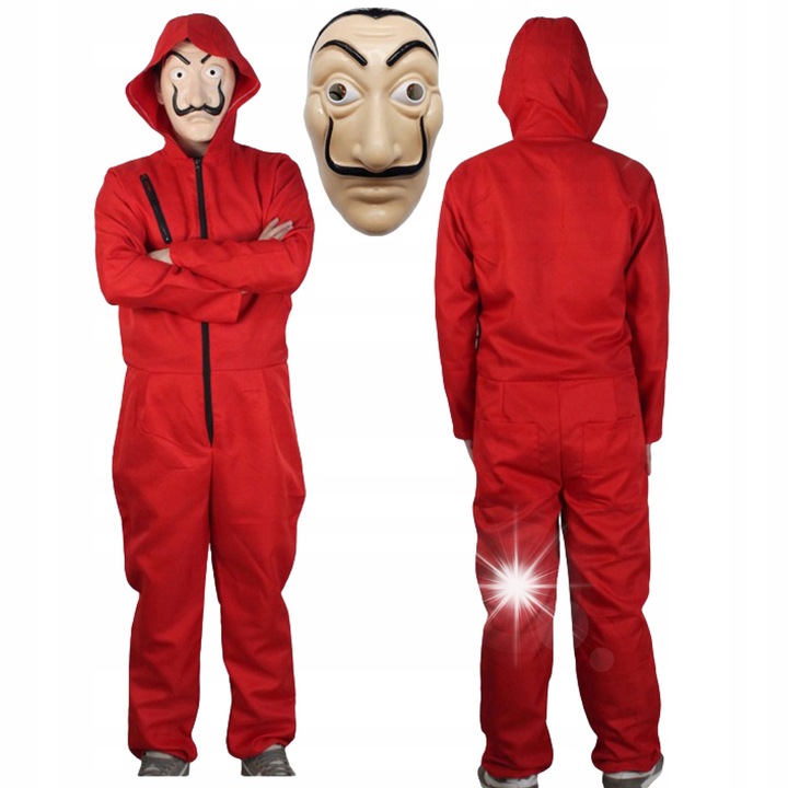 DKM La Casa de Papel farsangi jelmez, overál maszkkal, poliészter, bézs, M 165cm