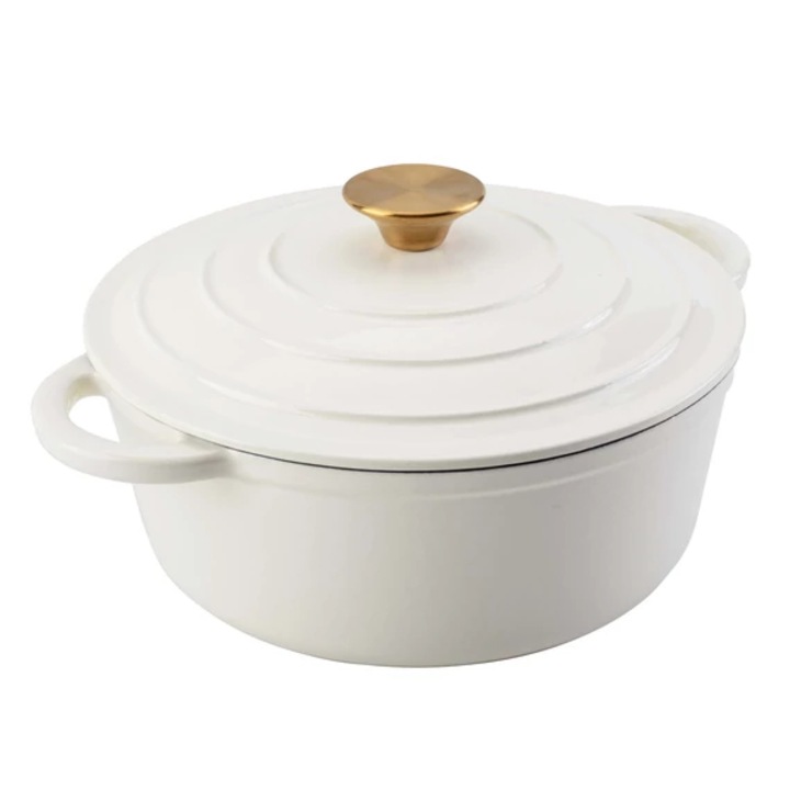 Oala din fonta emailata, 24 cm, 3, 6 l, alba, Perfect Home