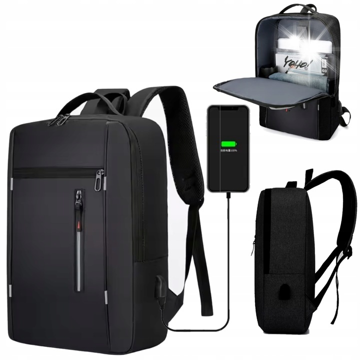 Rucsac DKM laptop 17 inch USB negru 43x31x12cm 16L