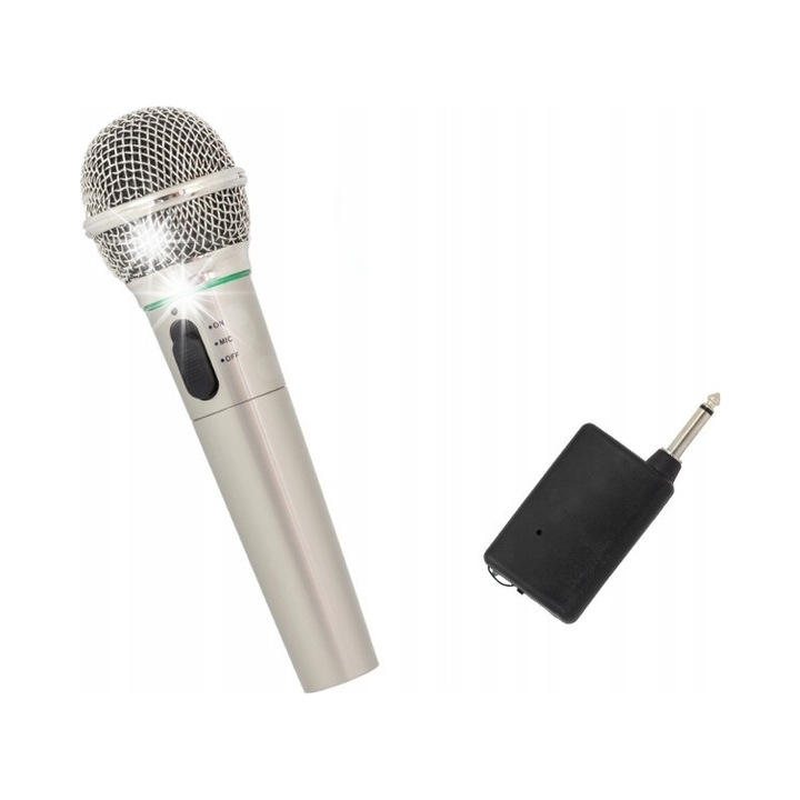 Микрофон Aptel AG100A, безжичен и с кабел, чувствителен, сребрист, 5x18.5см, комплект с калъф