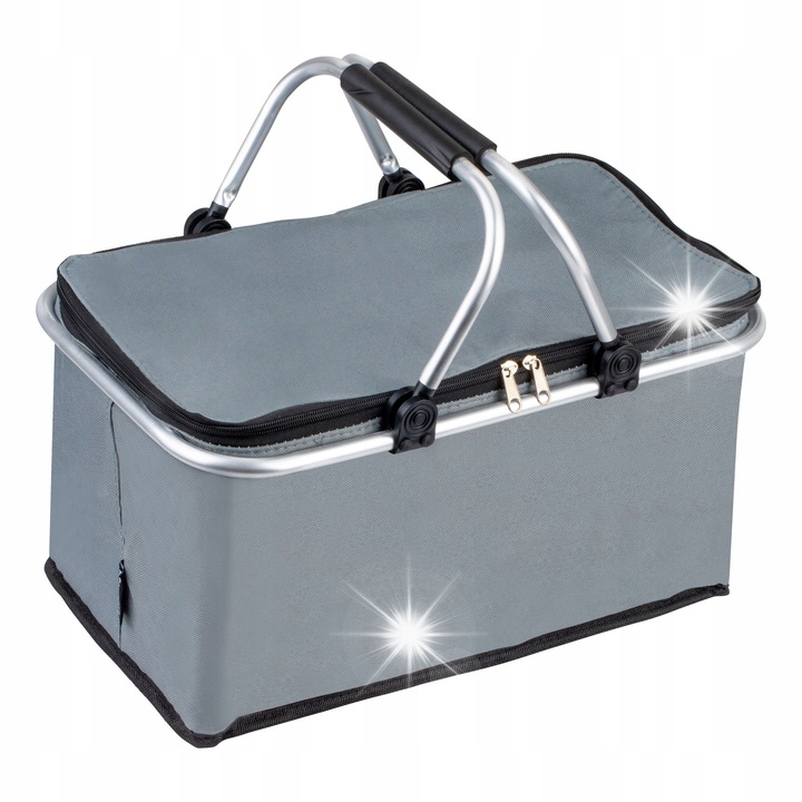 Bauerkraft összecsukható termikus piknikkosár, 25l, szürke, 46x28x23+17cm