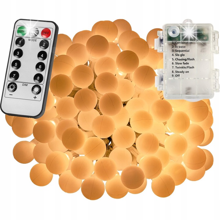 Voltronic 100 LED fényfüzér, 15mm-es gömbök, meleg fehér, 10m, szett