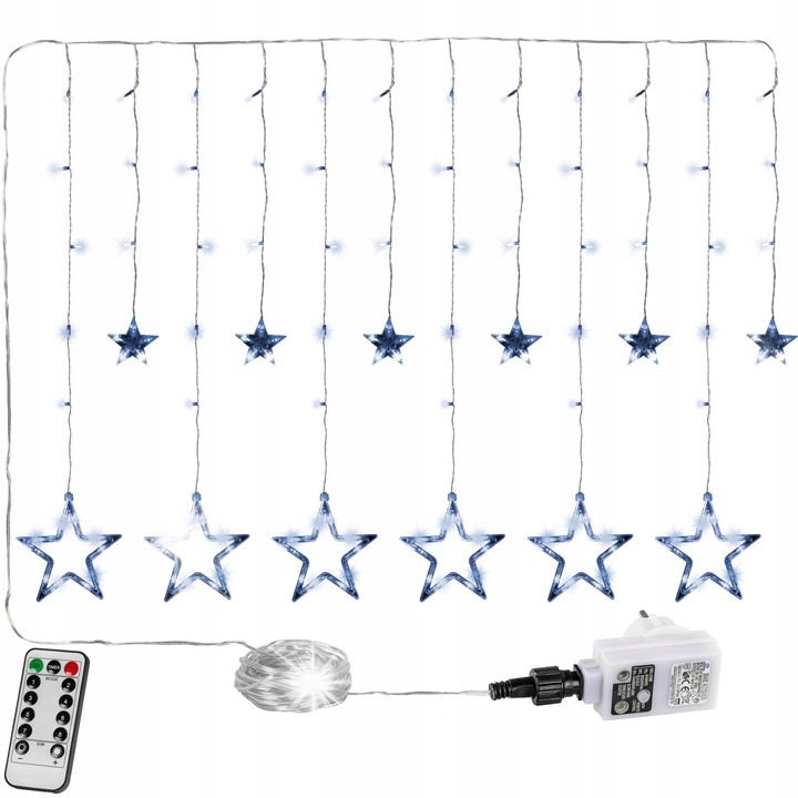 Voltronic LED füzér 12 hideg fehér csillag 7mx0.2m távirányítóval
