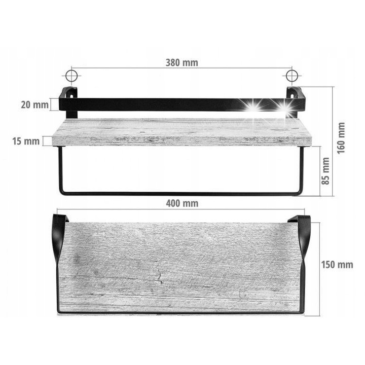 2 db Stalista Volato Duo fali polc szett, rusztikus, sötétbarna, 40x15x1.5cm
