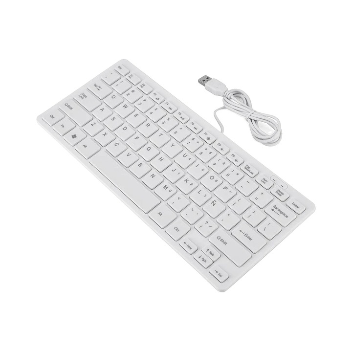 USB csatlakozású billentyűzet, halk, kompakt, membrános, fehér, 1 db