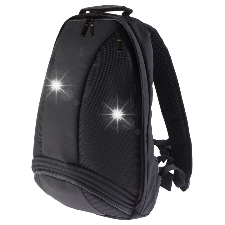 DKM motoros hátizsák, strapabíró, 17" laptop védelemmel, sisakrögzítő rendszerrel, fekete, 47x35x10-20cm
