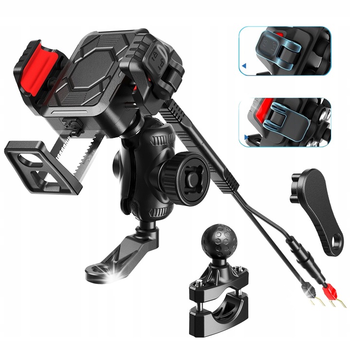 DKM motortartó 15W Qi USB-C PD 33W töltővel, rezgéscsillapító, fekete