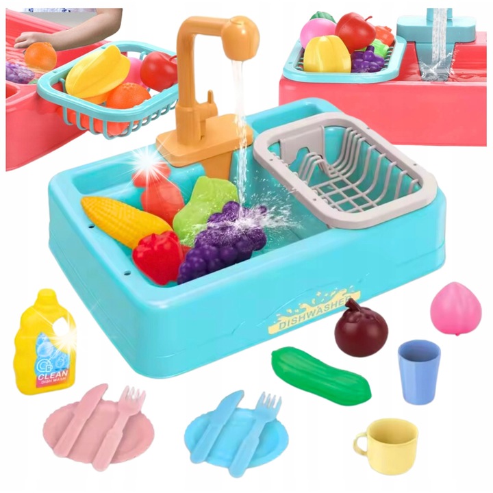 Chiuveta copii set cu apa curgatoare accesorii multicolor