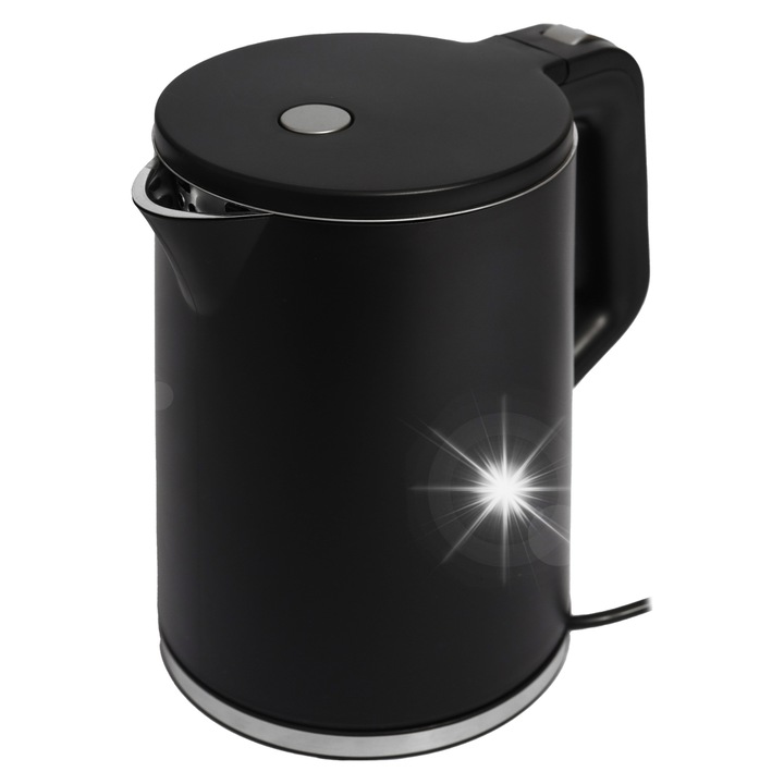 Kisméretű turisztikai elektromos vízforraló 1500W 1.2l fekete 21x21x13cm