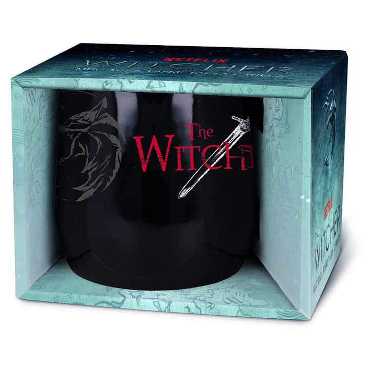 STOR The Witcher Nova bögre, kerámia, díszdobozban, mosogatógépben és mikrohullámú sütőben használható, fekete, 350 ml