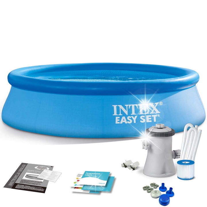 Piscina gonflabila Intex Easy Set, 244x61cm, albastru, cu pompa filtranta, 1942l