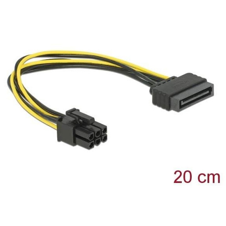 Delock SATA 15 tűs tápkábel 6 tűs PCI Express-hez, 21cm, fekete