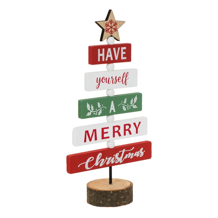 Decorațiune de Crăciun din lemn, brad cu tablite, stea, multicolor, 26cm
