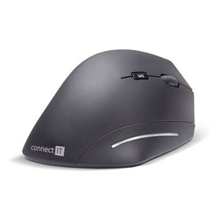 Egér ergonomikus függőleges Connect IT For Health Verti Wireless, vezeték nélküli 2.4 GHz USB vevővel, 6 gomb görgővel, fekete, 66x122x61 mm