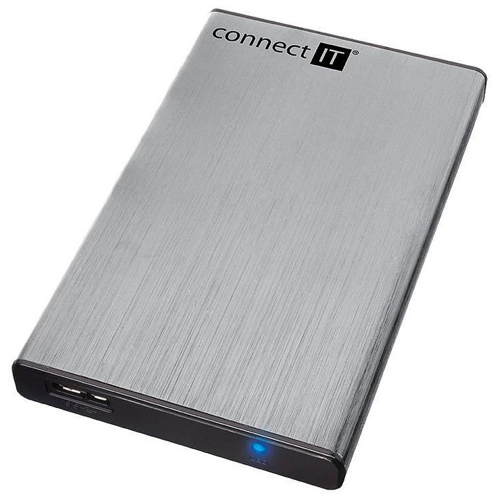 Külső HDD ház 2,5", Connect IT LITE, alumínium, ezüst, 123x76x14mm, USB 3.0
