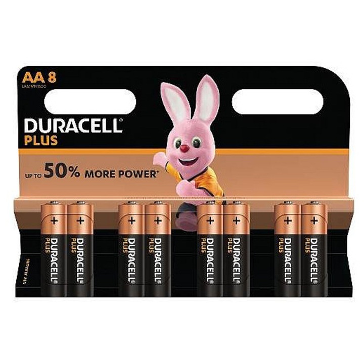 Baterie AA (pila) Duracell Plus, alcalina, nencarcabila, 1.5V, negru/cupru, 8 buc
