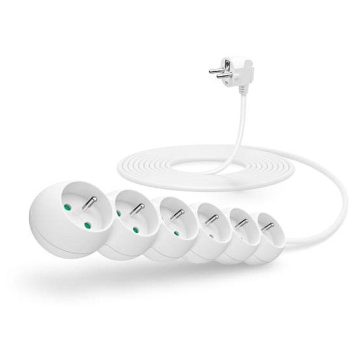 Connect IT PowerRex elektromos elosztó, 6 aljzat, kapcsoló nélkül, gyermekvédelemmel, 45°-ban elforgatott aljzatok, fehér, 5 m