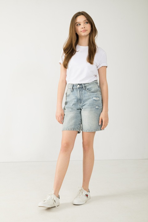 Bermude din denim cu aspect uzat, 138-142 CM