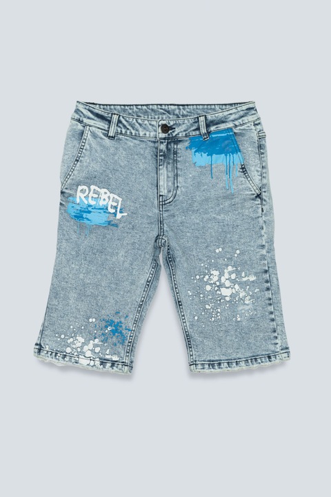 Bermude din denim cu efect de stropi de vopsea, 144-149 CM