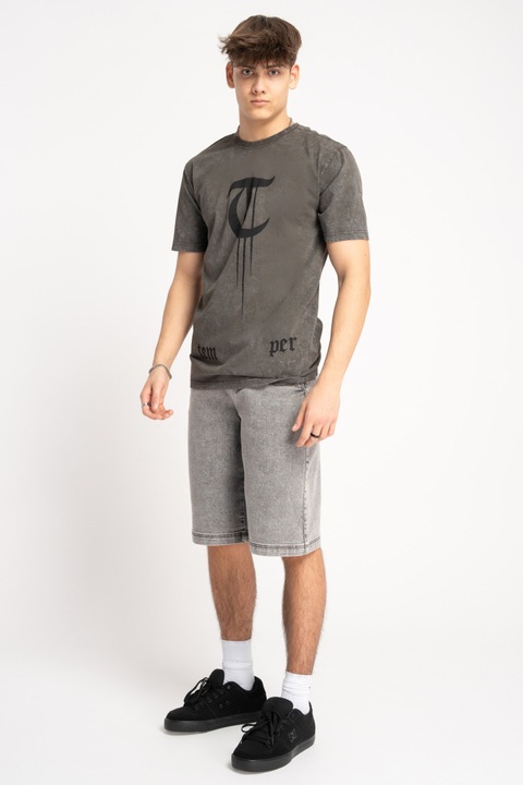 Bermude din denim cu talie elastica ajustabila, Gri, 138-142 CM