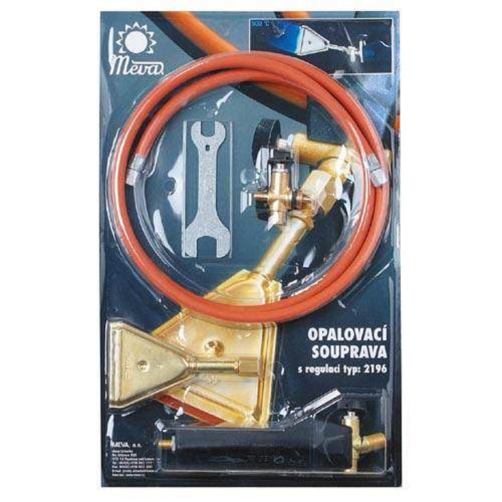 Set arzator MEVA 2196 pentru propan-butan, arzator plat, cu ventil si furtun, auriu/oranj, 1 set